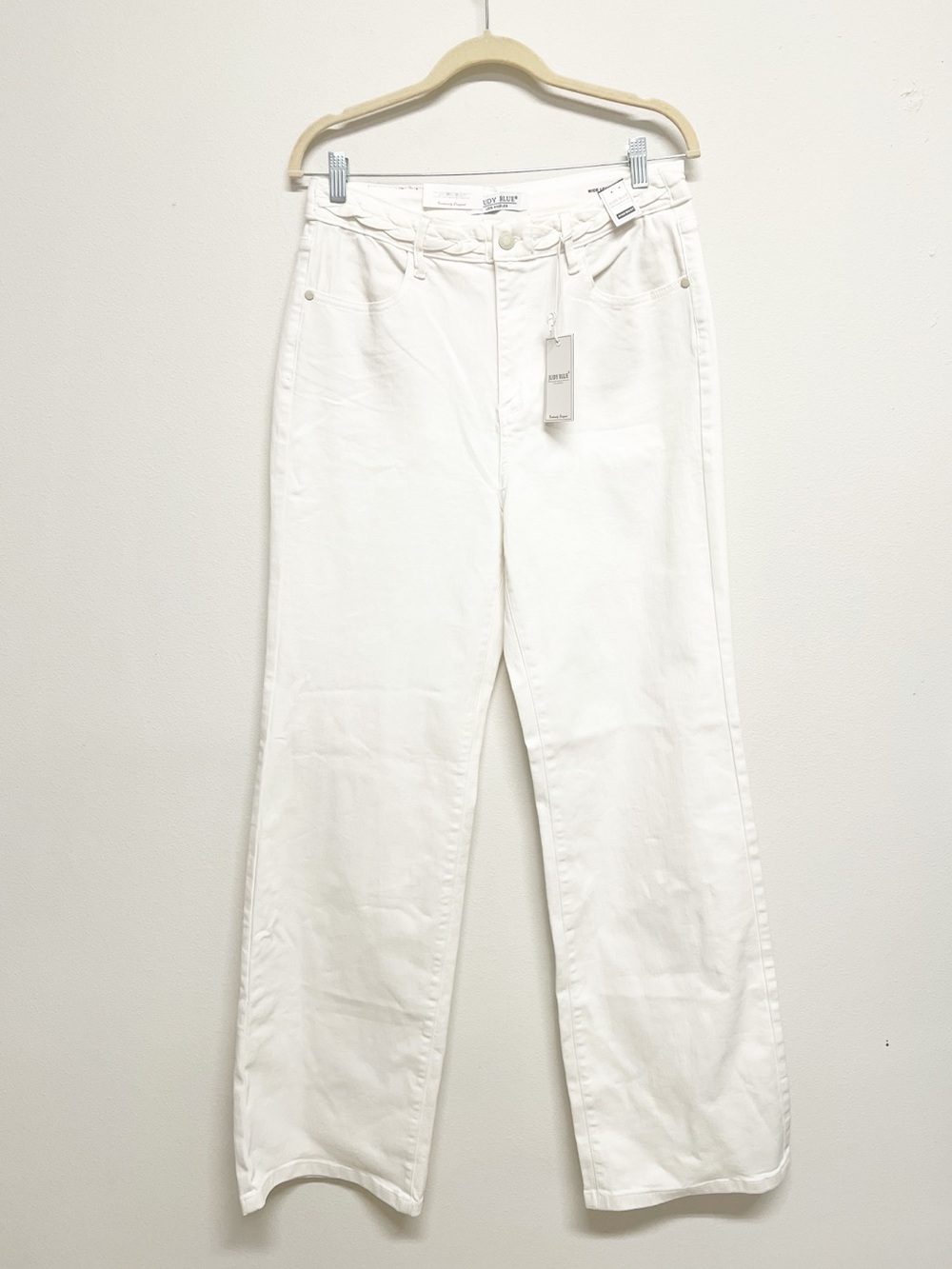 Judy Blue Womens White Wide Leg High Rise Braided Waistband Jeans SIze 13/31